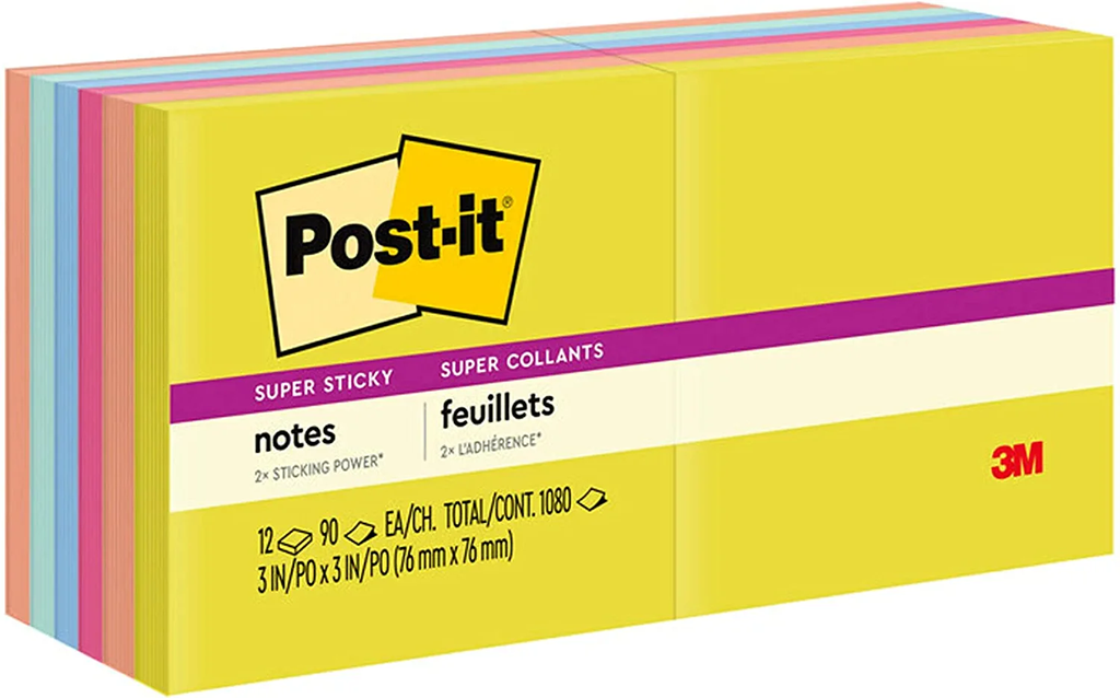 Super Sticky Notes - Summer Joy Collection - 3&quot; x 3&quot; Plain, 12-Pack