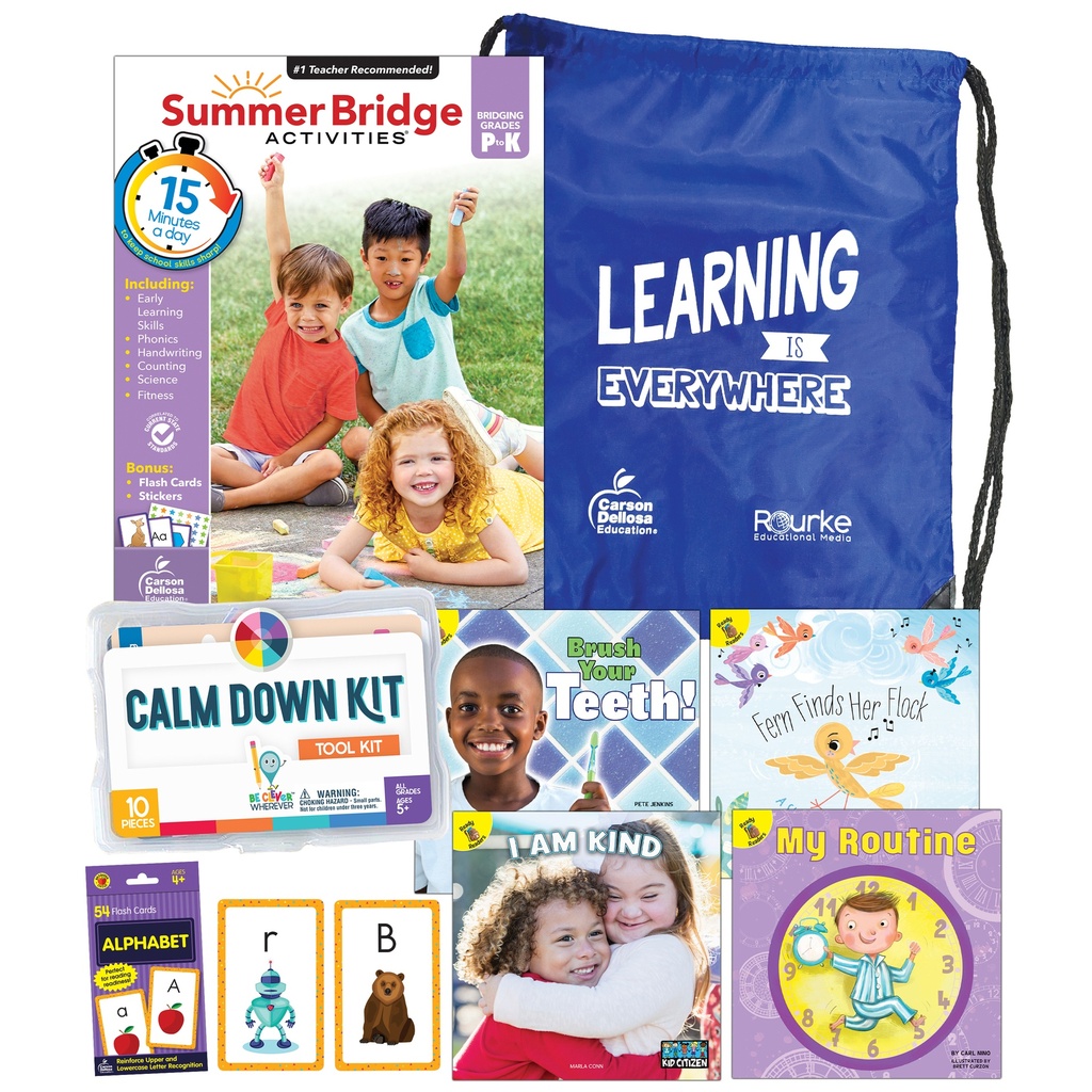 Summer Bridge Essentials Backpack & Calm Down Kit Book Set, Grades PK-K