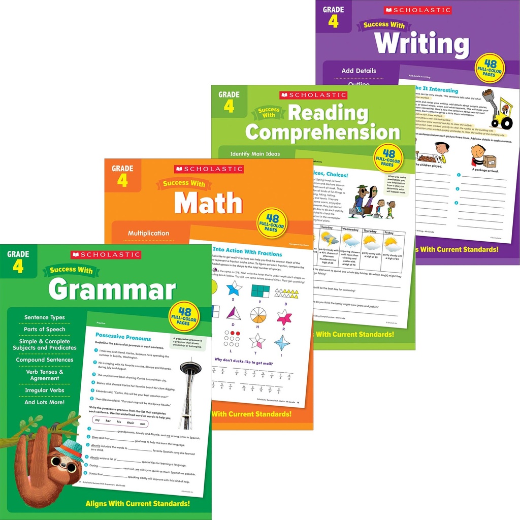 Scholastic Forth Grade Success Workbooks, 4 Book Set