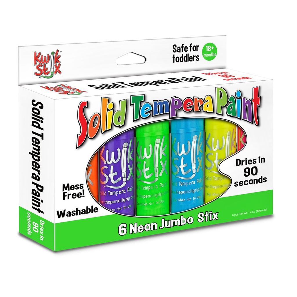 Jumbo Solid Tempera Paint Stick, 6 Neon Colors