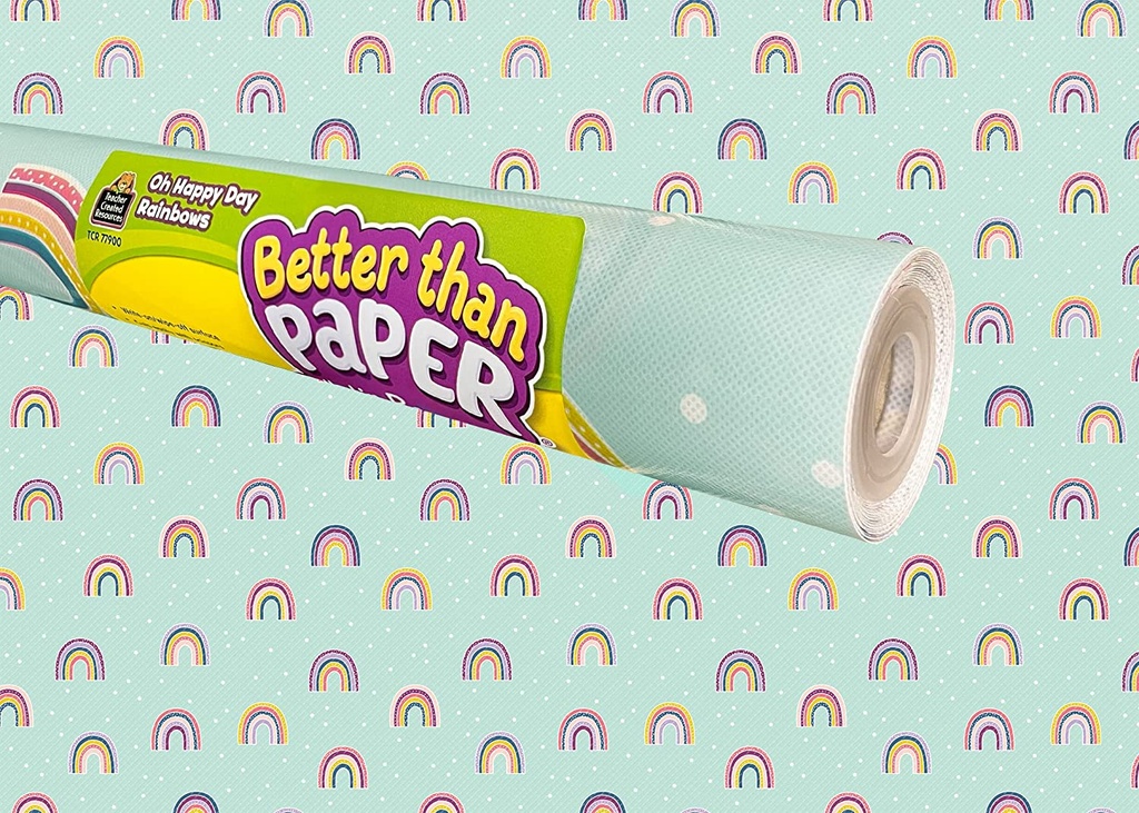 Teacher Created Resources® Better Than Paper Bulletin Board Roll, Oh Happy Day Rainbows, 4-Pack, Reusable Bulletin Board Backdrop