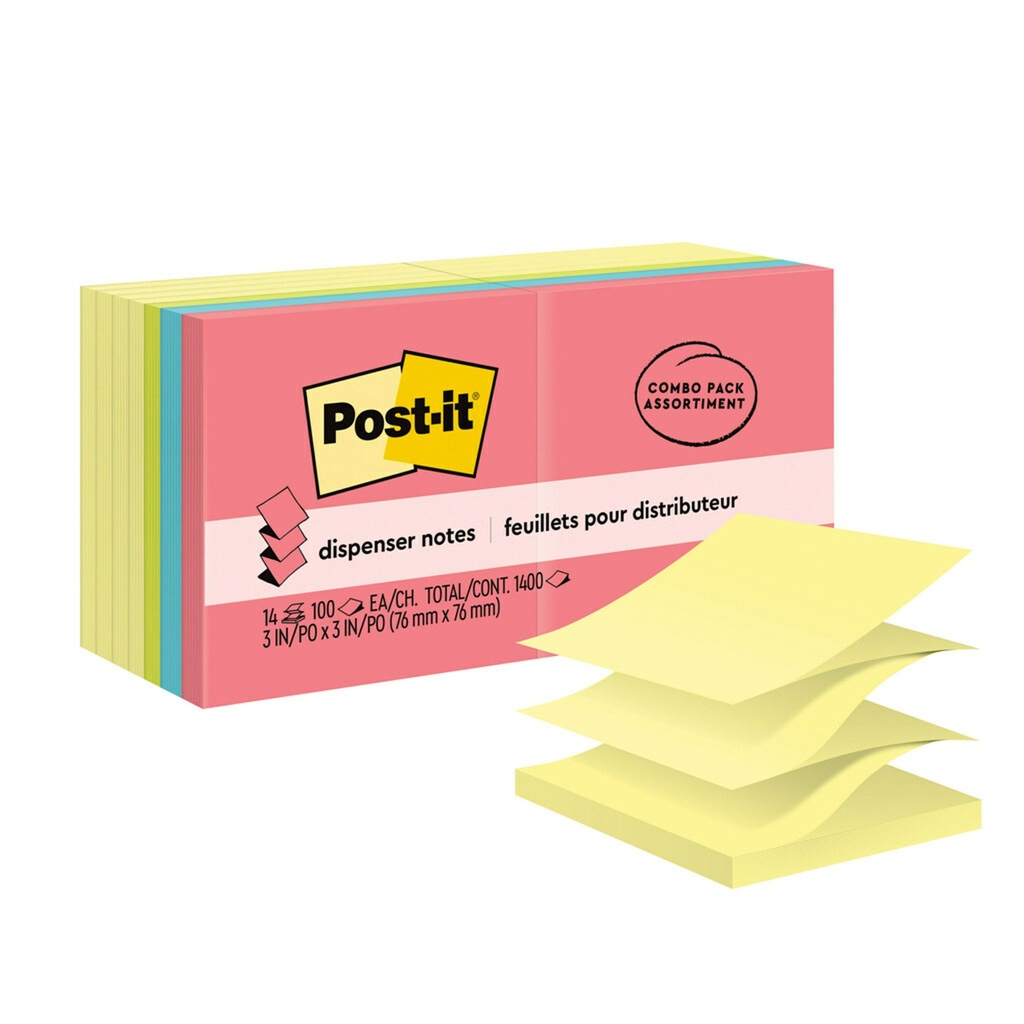 Post‑it® Original Pop‑up Notes Value Pack, 3" × 3" — 14 Pads for Everyday Dispenser Use