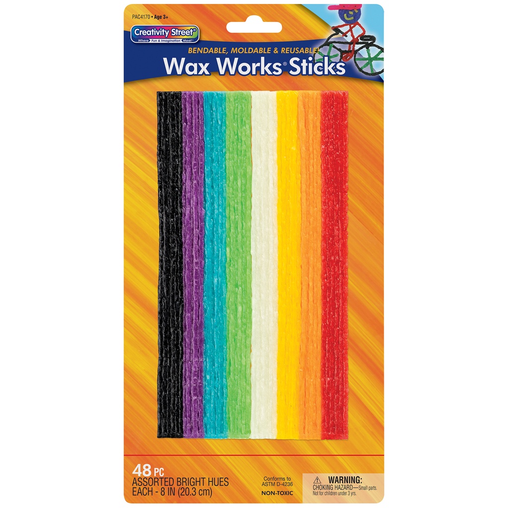 Creativity Street® Wax Works Sticks, Assorted Bright Hues, 8" length, 48 pieces 
