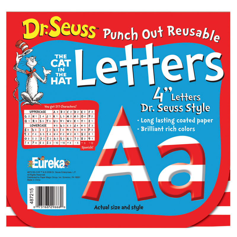 Dr. Seuss™ Stripes Reusable Punch Out Deco Letters, 4", 217 Pieces