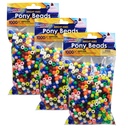 Pony Beads, Assorted Bright Hues, 6 mm x 9 mm, 1000 Per Pack, 3 Packs