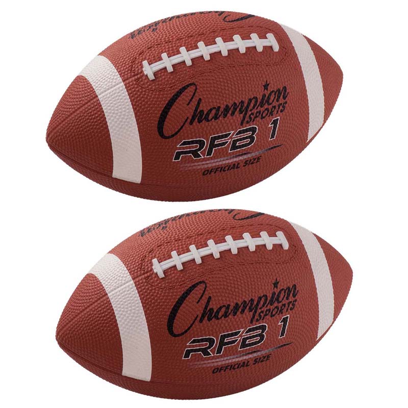 Champion Sports® Official Size Rubber Football, Pack of 2 — Durable indoor/outdoor footballs for PE and drills