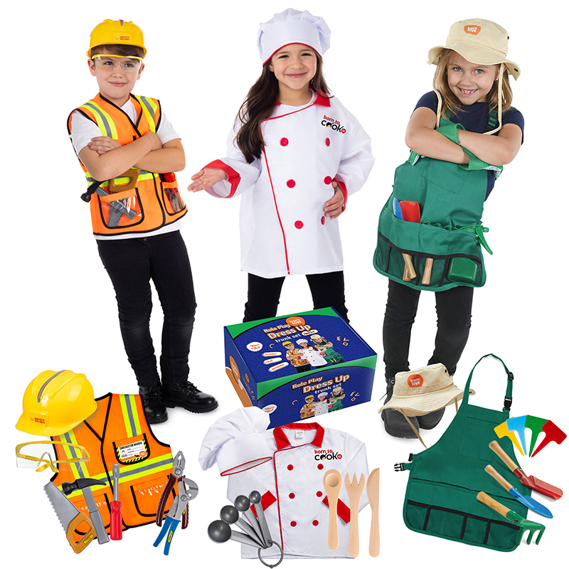 Dress Up / Drama Play Helping At Home Trunk Set, Construction Worker-Chef-Gardener