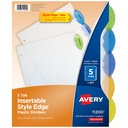 Avery® Insertable Style Edge™ Plastic Dividers, 5‑Tab,8½" x 11", 1 set, translucent tabs 
