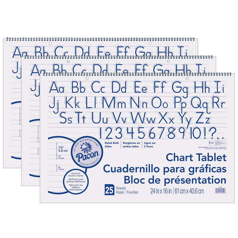 Pacon® Chart Tablets — Manuscript Cover, 1-1/2" ruled, 24" × 16" (3 tablets)