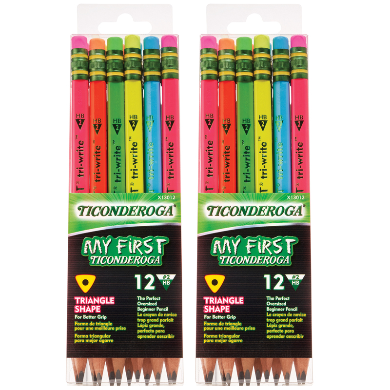 Ticonderoga® My First® Tri‑Write™ Wood‑Cased Pencils, Neon Assorted, 12/Pack (2 Packs),13/32" diameter, 24 pencils (2 packs of 12) 