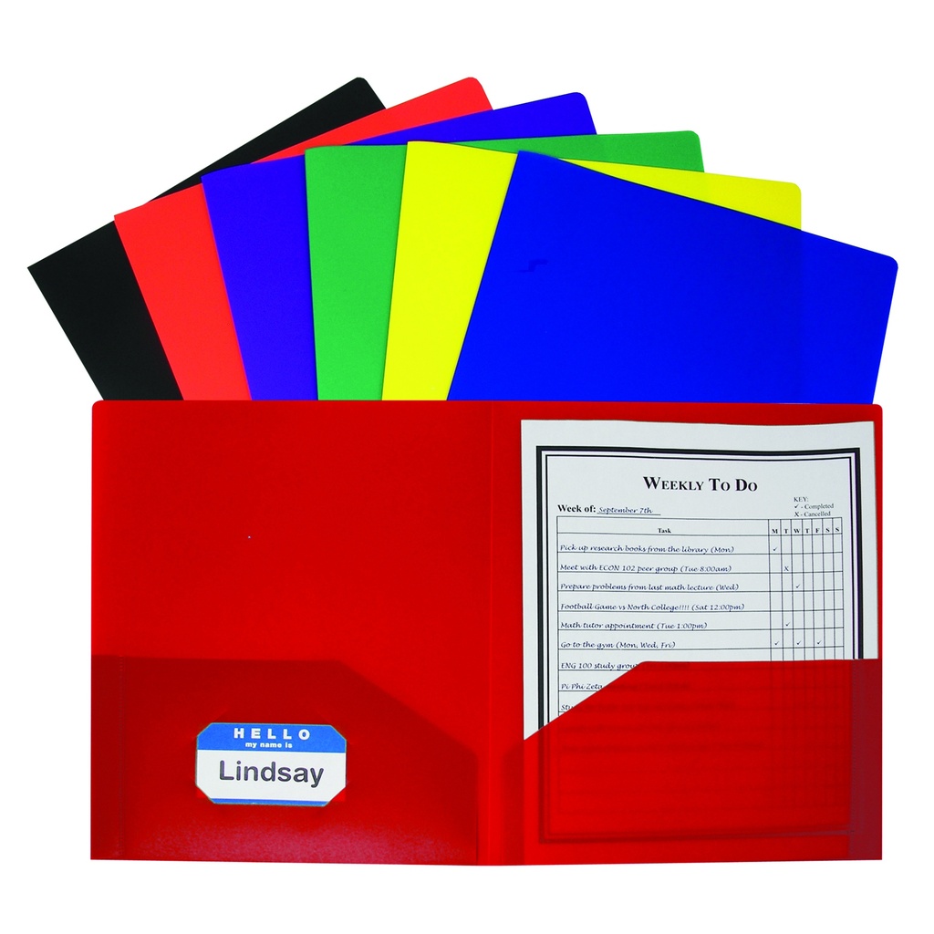 Two-Pocket Heavyweight Poly Portfolio Folder, Assorted Primary Colors, Pack of 36