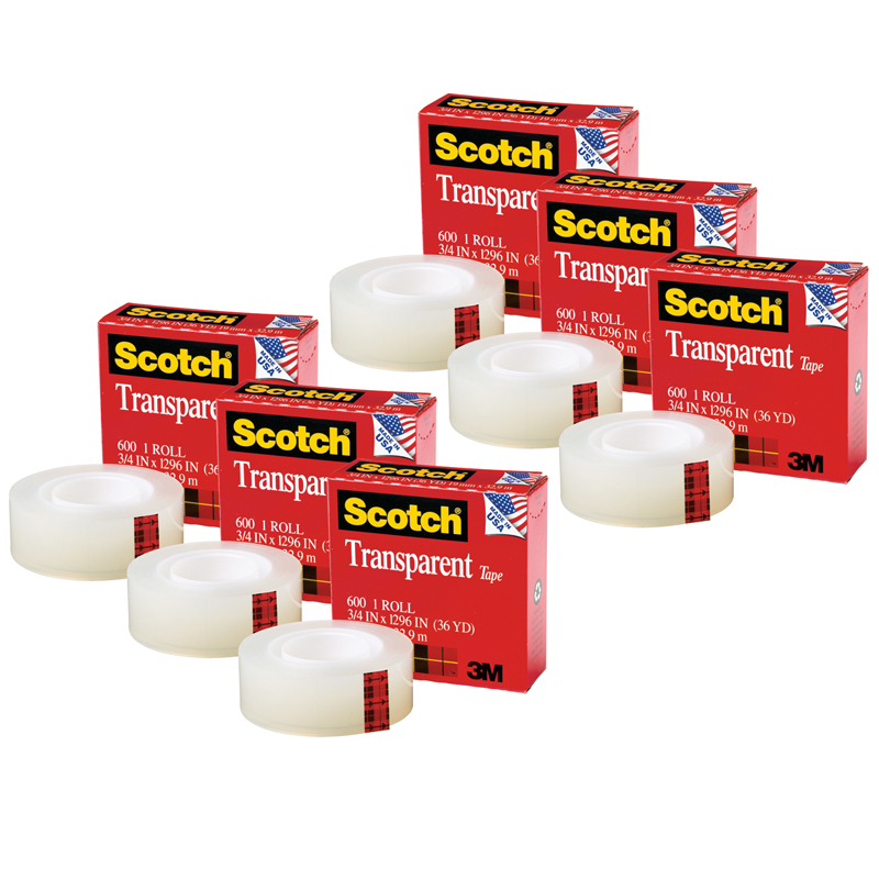 Scotch® Transparent Tape 600 — 3/4" × 1296" (Pack of 6)
