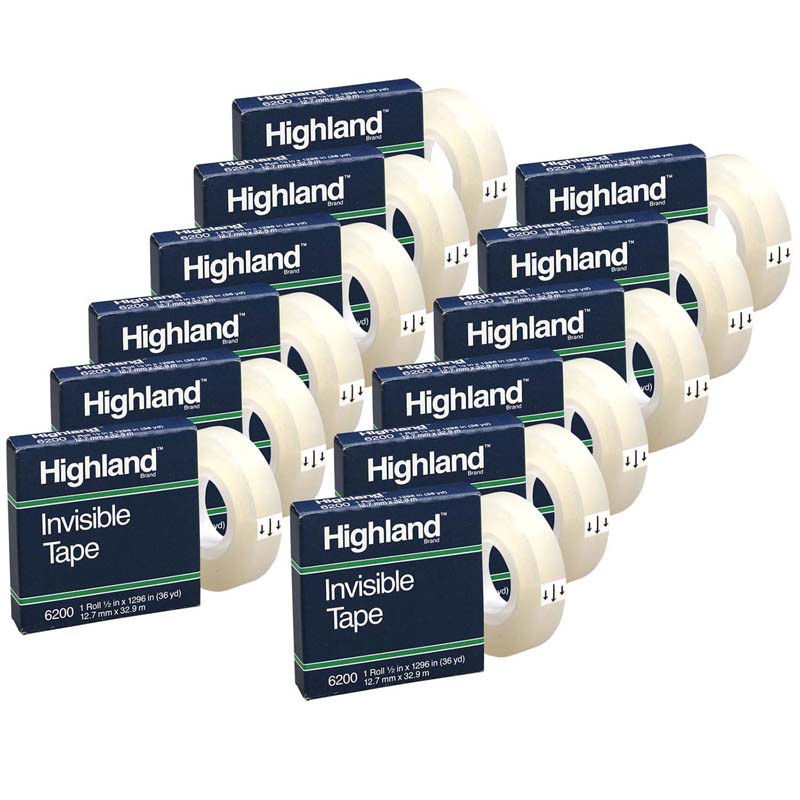 Highland™ Invisible Tape — 1/2" × 1296" classroom pack, 12 rolls (by 3M)