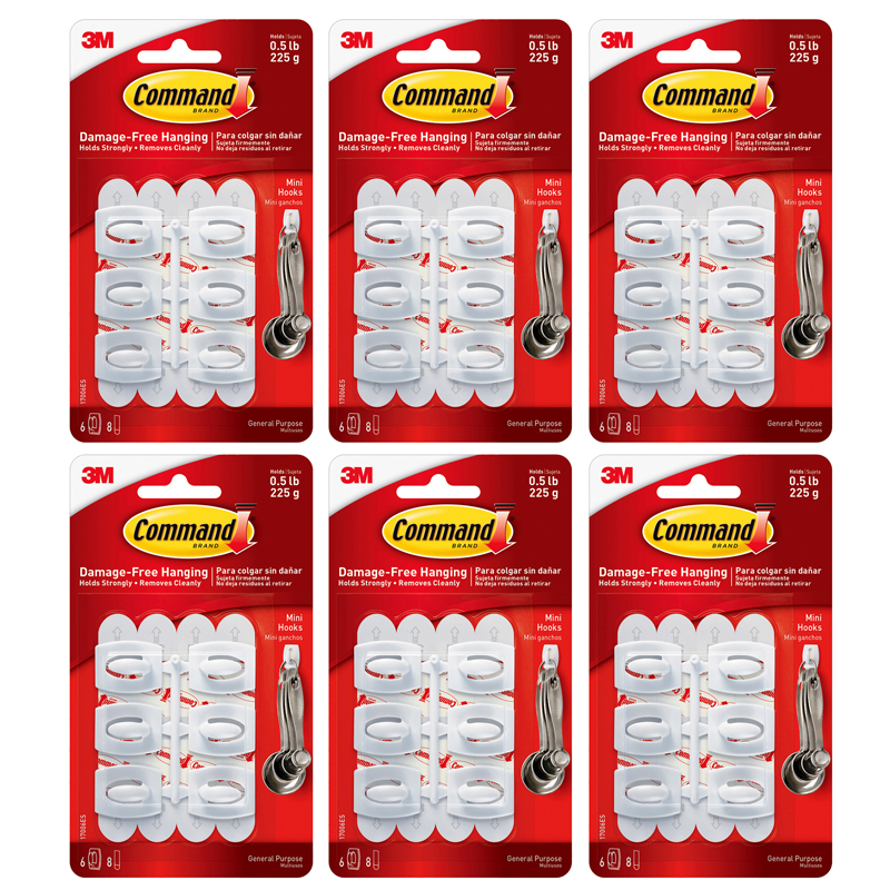 3M Command™ Command™ Mini Hooks, White, 6 Per Pack, 6 Packs