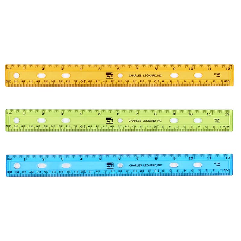 Plastic Ruler, 12", Translucent, Assorted Colors, Pack of 36