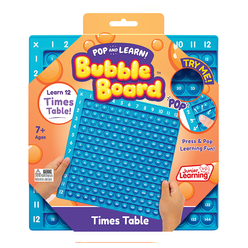Junior Learning® Times Table Pop and Learn™ Bubble Board — 120‑bubble 1–12 grid