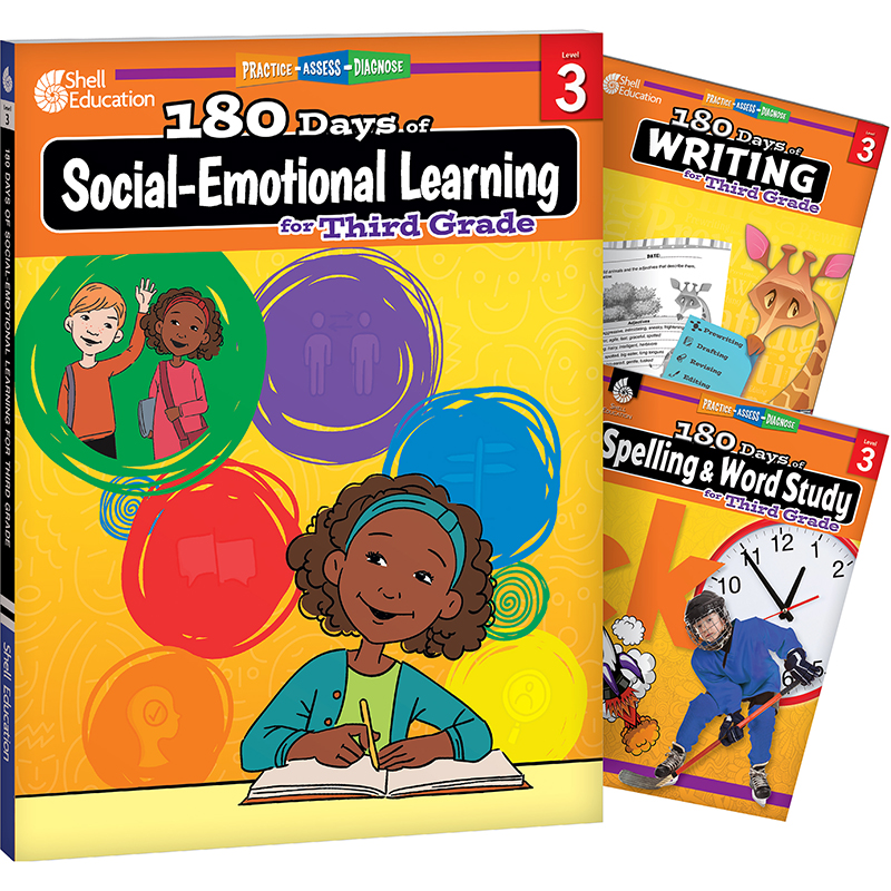180 Days Social-Emotional Learning, Writing, & Spelling Grade 3: Book Set