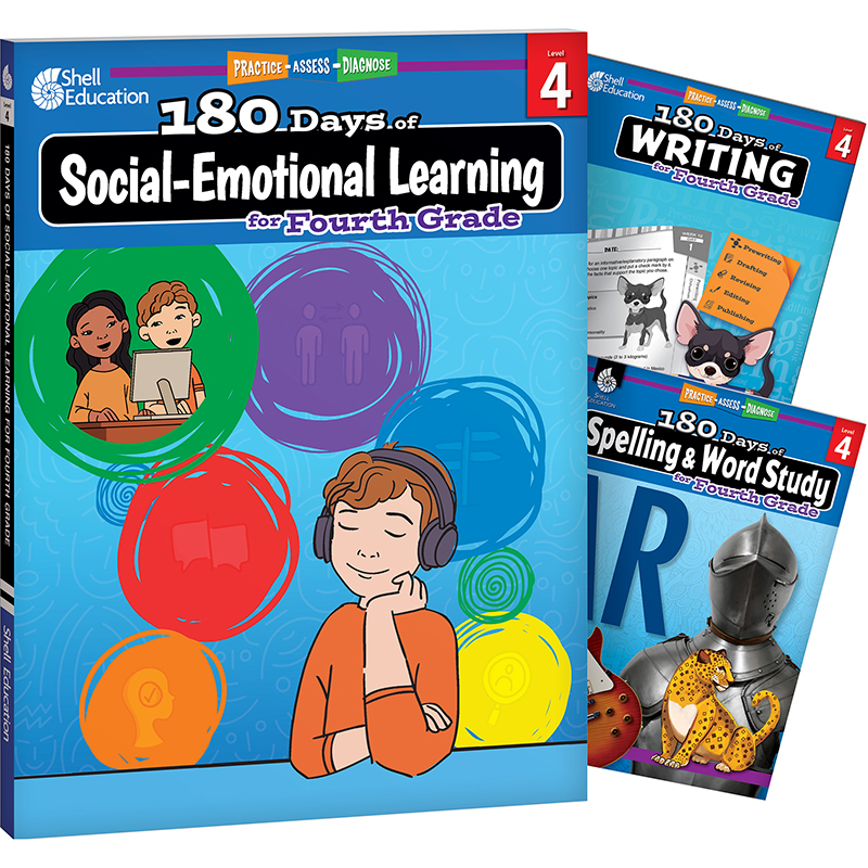 180 Days Social-Emotional Learning, Writing, & Spelling Grade 4: Book Set