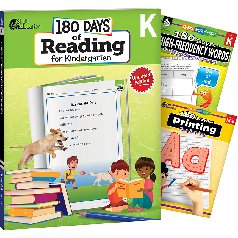180 Days Reading, High-Frequency Words, & Printing Grade K: Book Set