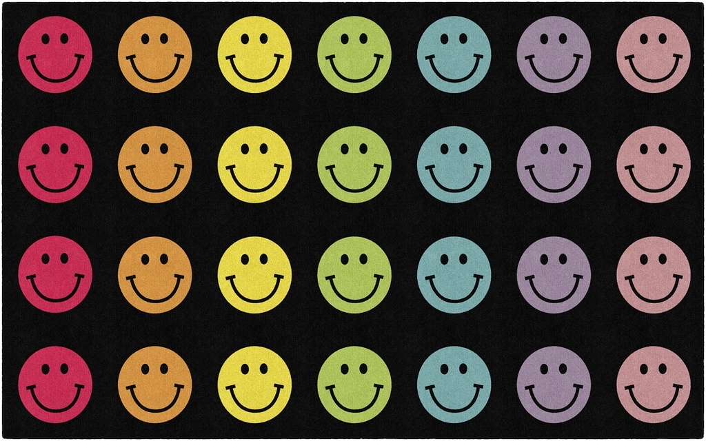 Schoolgirl Style Rainbow Smileys In Black Criss-Cross Applesauce Rectangle Rug
