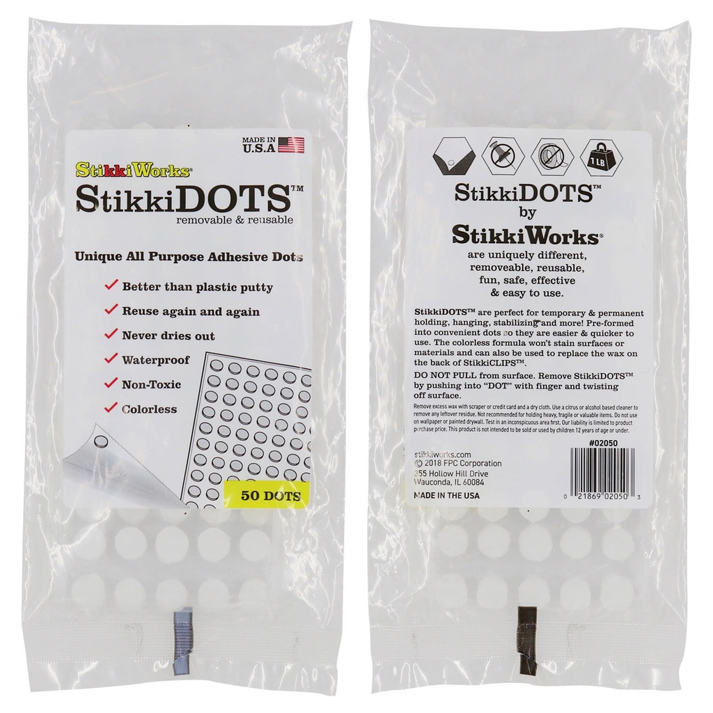 StikkiWorks® StikkiDOTS™ — Reusable ~3/8" adhesive dots for clean mounting