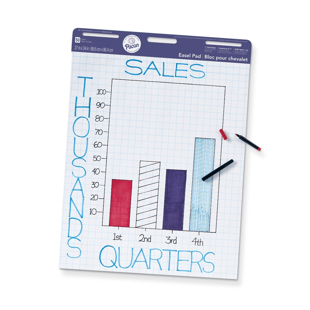 Pacon® Easel Pad, 1" Grid Ruled, 27" × 34", 50 Sheets