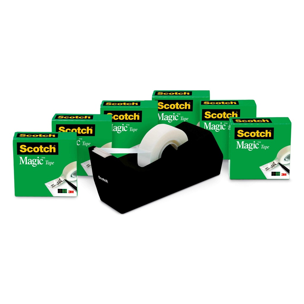 Scotch® Magic™ Tape 810 — 6 Rolls (3/4" × 1000") + C38 Desktop Dispenser