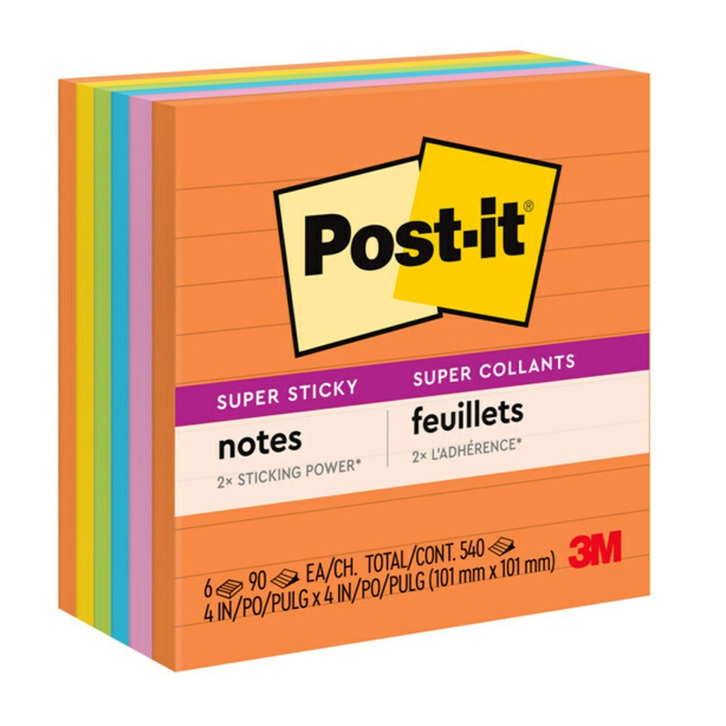 6ct 4x4 Lined Post it Super Sticky Notes