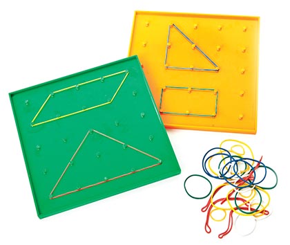 Learning Resources® Plastic Geoboard Classpack,7¼" boards (5 x 5 grid), Set of 10 boards + rubber bands 