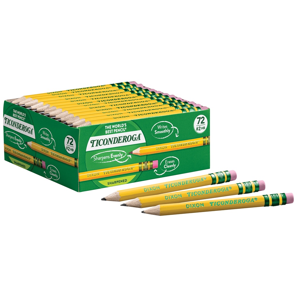 Ticonderoga® Golf Pencils with Erasers, Pre‑Sharpened, #2 HB, 72/Box,3-1/2" length, 72 pencils 