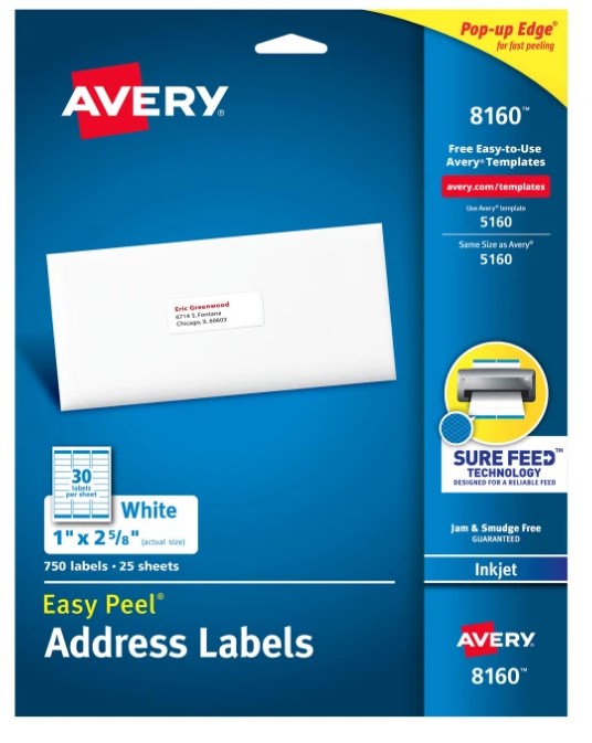 Avery® Easy Peel® Address Labels with Sure Feed® — 1" × 2‑5/8" (Inkjet)
