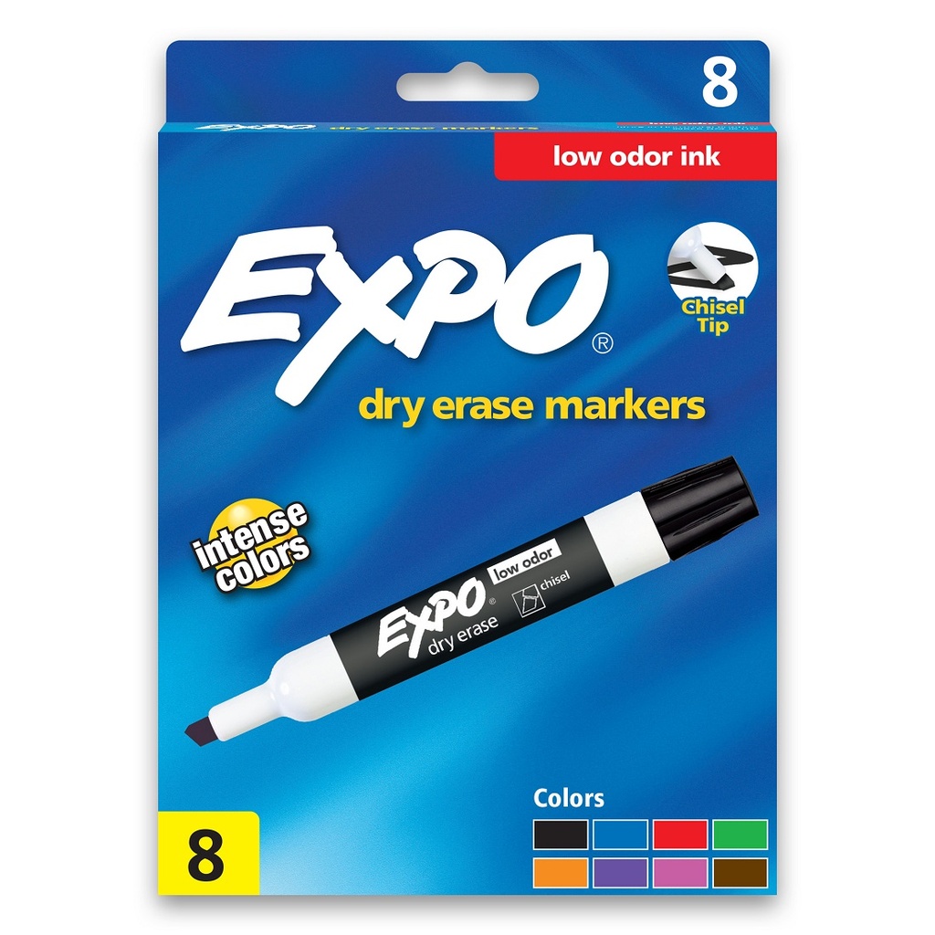8 Color Chisel Tip Expo Low Odor Dry Erase Markers Set