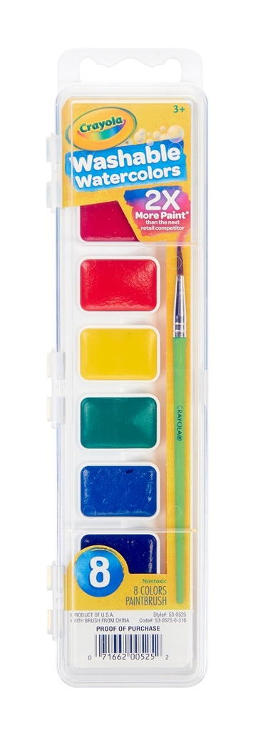 Crayola® Semi‑Moist Washable Watercolors — 8 colors, single set