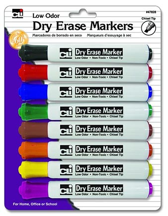 Charles Leonard® Dry Erase Markers, Chisel Tip, Assorted — 8/Pack