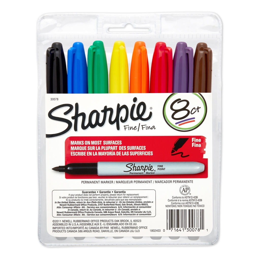 Sharpie® Fine Point Permanent Markers, Assorted Colors, 8/Set