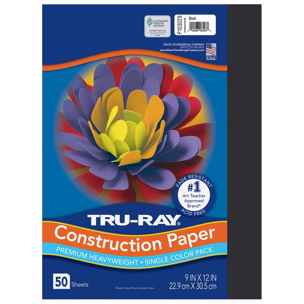 9x12 Black Tru-Ray Construction Paper 50ct Pack