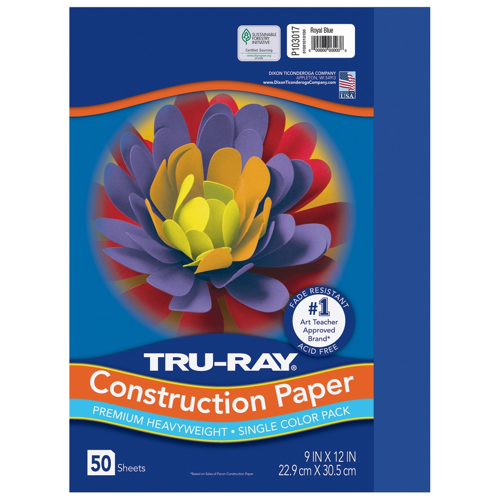 9x12 Royal Blue Tru-Ray Construction Paper 50ct Pack