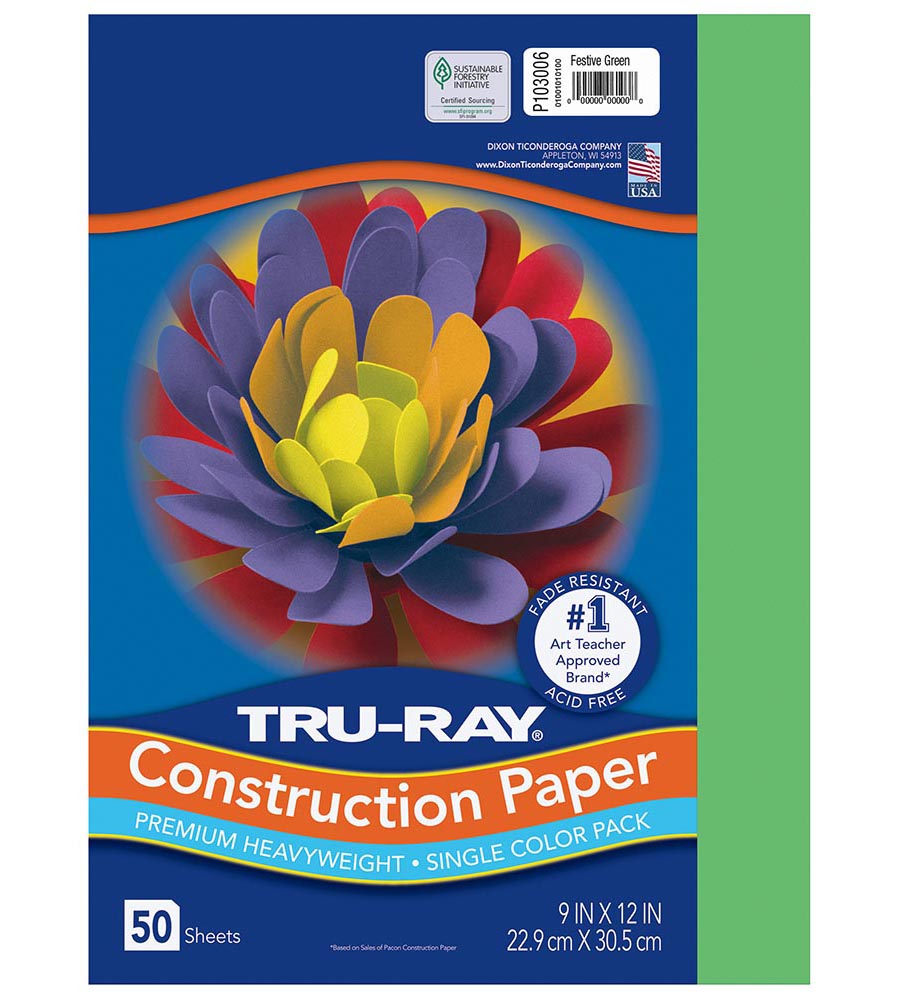 9x12 Festive Green Tru-Ray Construction Paper 50ct Pack