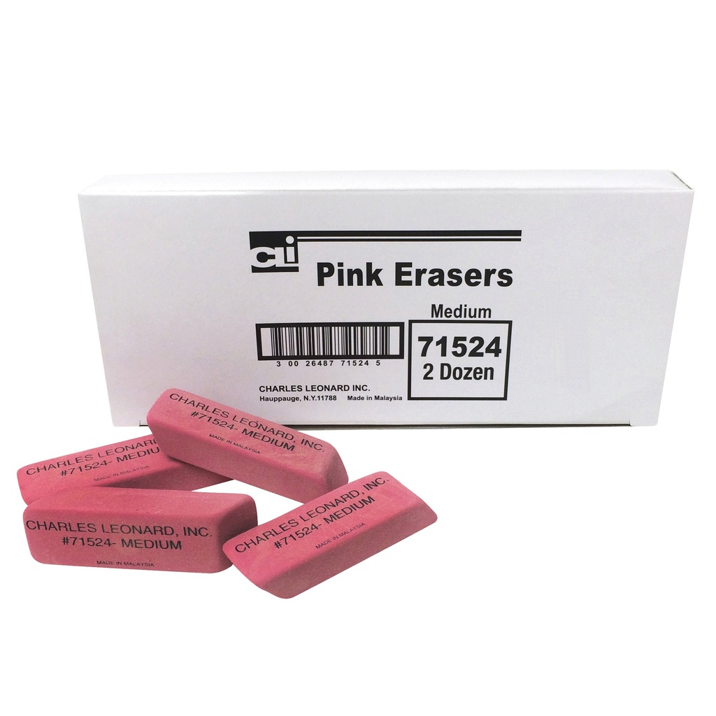 Medium Natural Rubber Wedge Pink Erasers 24ct