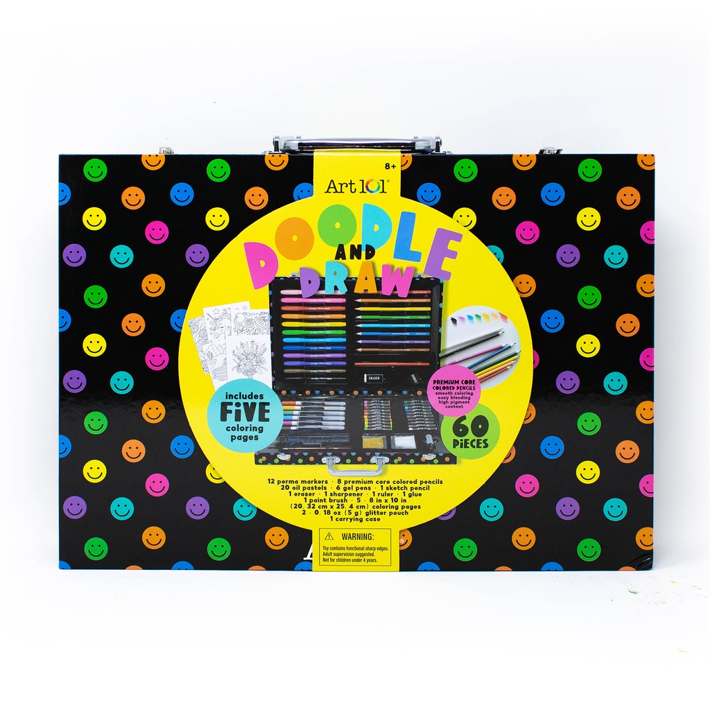Art 101® Doodle & Draw 60‑Piece Art Set — portable mixed‑media kit