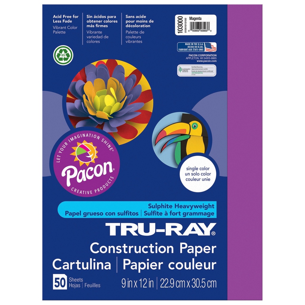 9x12 Magenta Tru-Ray Construction Paper 50ct Pack