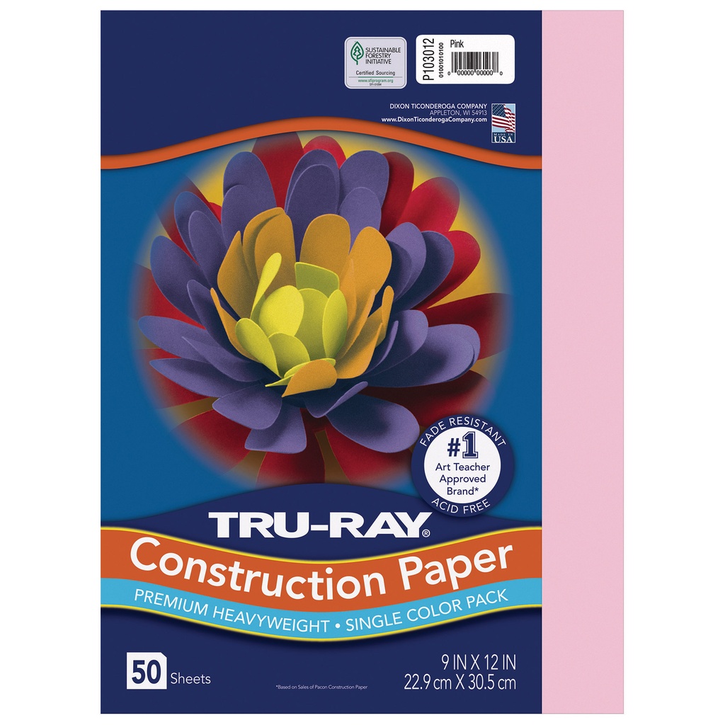 9x12 Pink Tru-Ray Construction Paper 50ct Pack