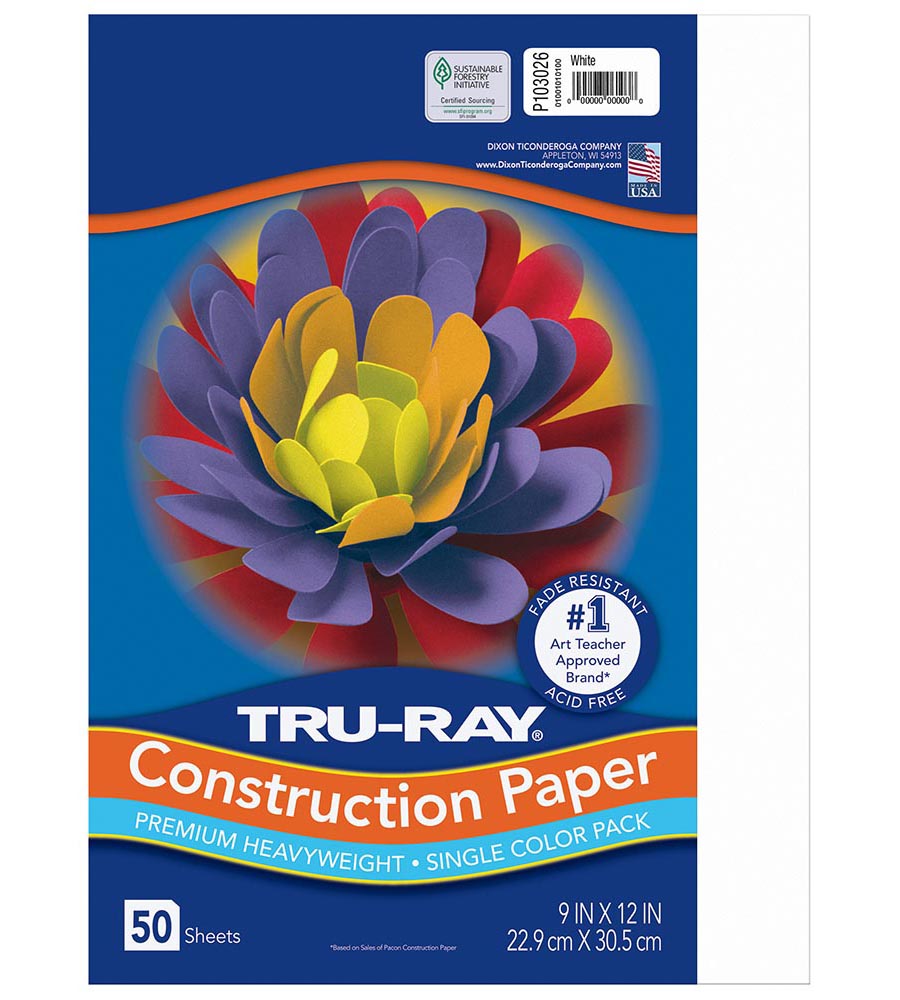 9x12 White Tru-Ray Construction Paper 50ct Pack