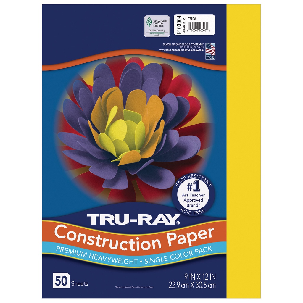 9x12 Yellow Tru-Ray Construction Paper 50ct Pack