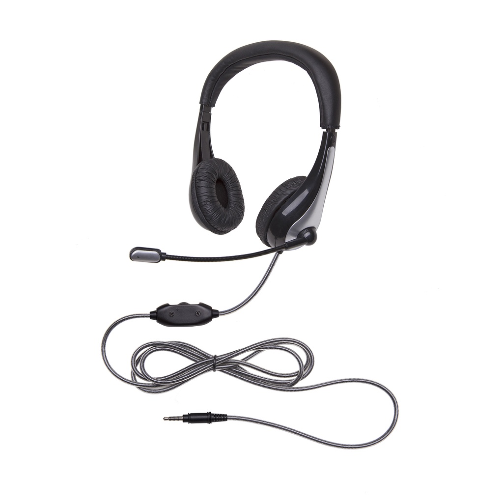 Black/Silver NeoTech 1025MT 3.5mm Plug Mid-Weight On-Ear Stereo Headset with Gooseneck Microphone