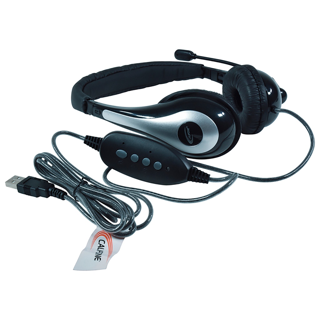 Black/Silver NeoTech 1025MUSB USB Plug On-Ear Stereo Headset with Gooseneck Microphone