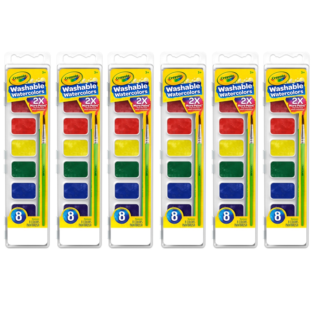 8 Color Crayola Semi-Moist Washable Watercolor Sets 6ct