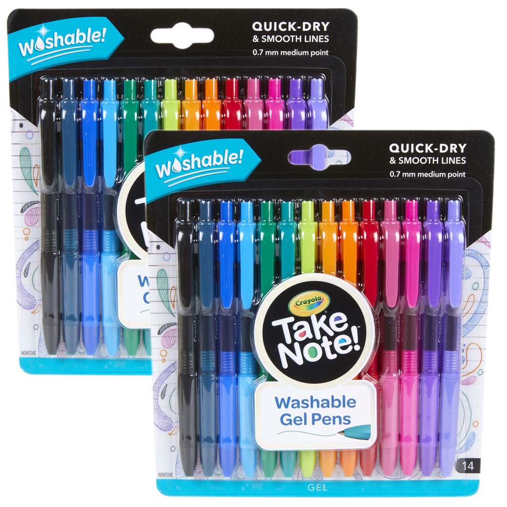 Crayola® Take Note! Washable Gel Pens, 14 Count (Set of 2 Packs) — Color‑coding & journaling