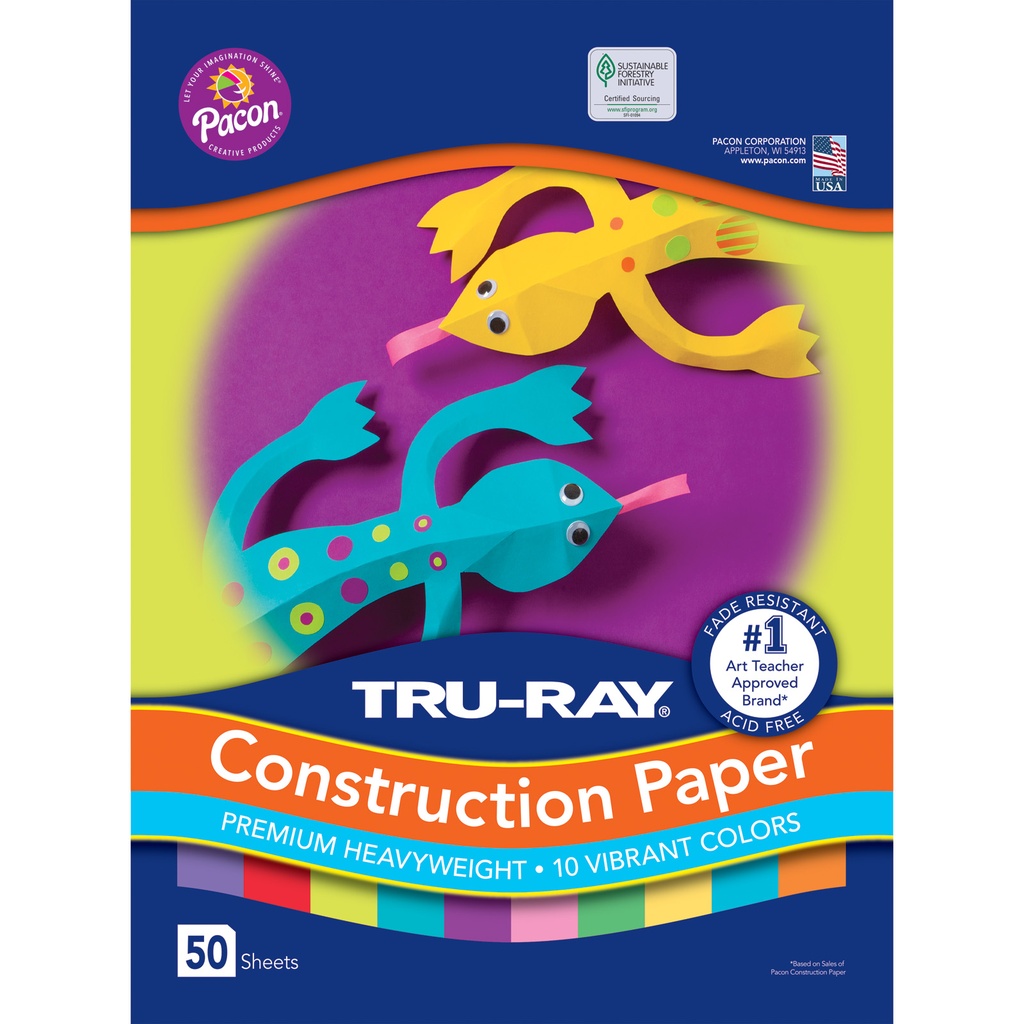 Tru-Ray® Vibrant 12" x 18" Construction Paper 10 Colors 50 Sheets