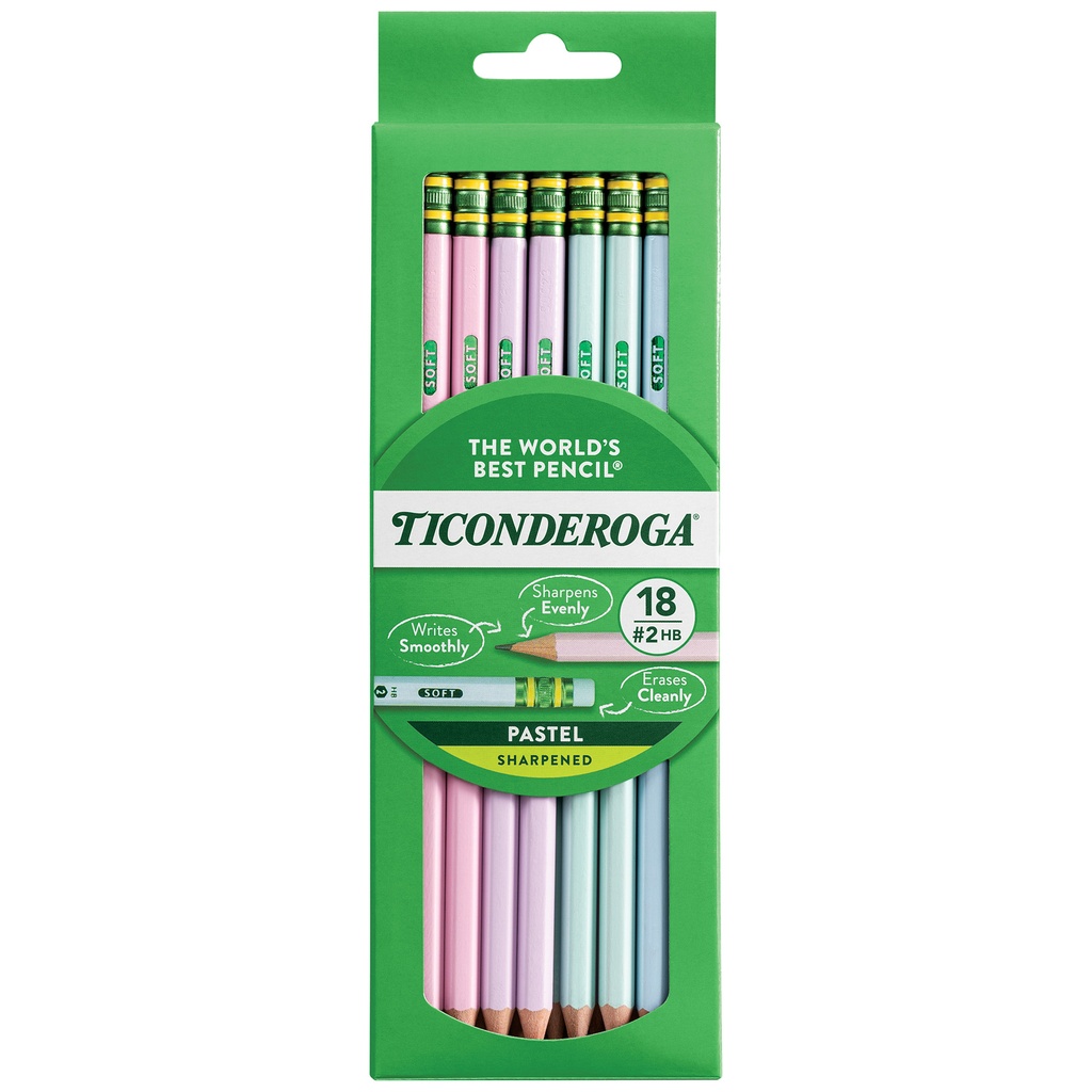 Ticonderoga® Pastel Wood-Cased Pencils, Pre‑Sharpened,7.5" length, 18 Count 